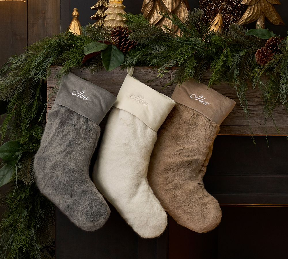 Alpaca Faux Fur Stocking with Cotton Velvet Cuff &ndash; Personalized Option Available