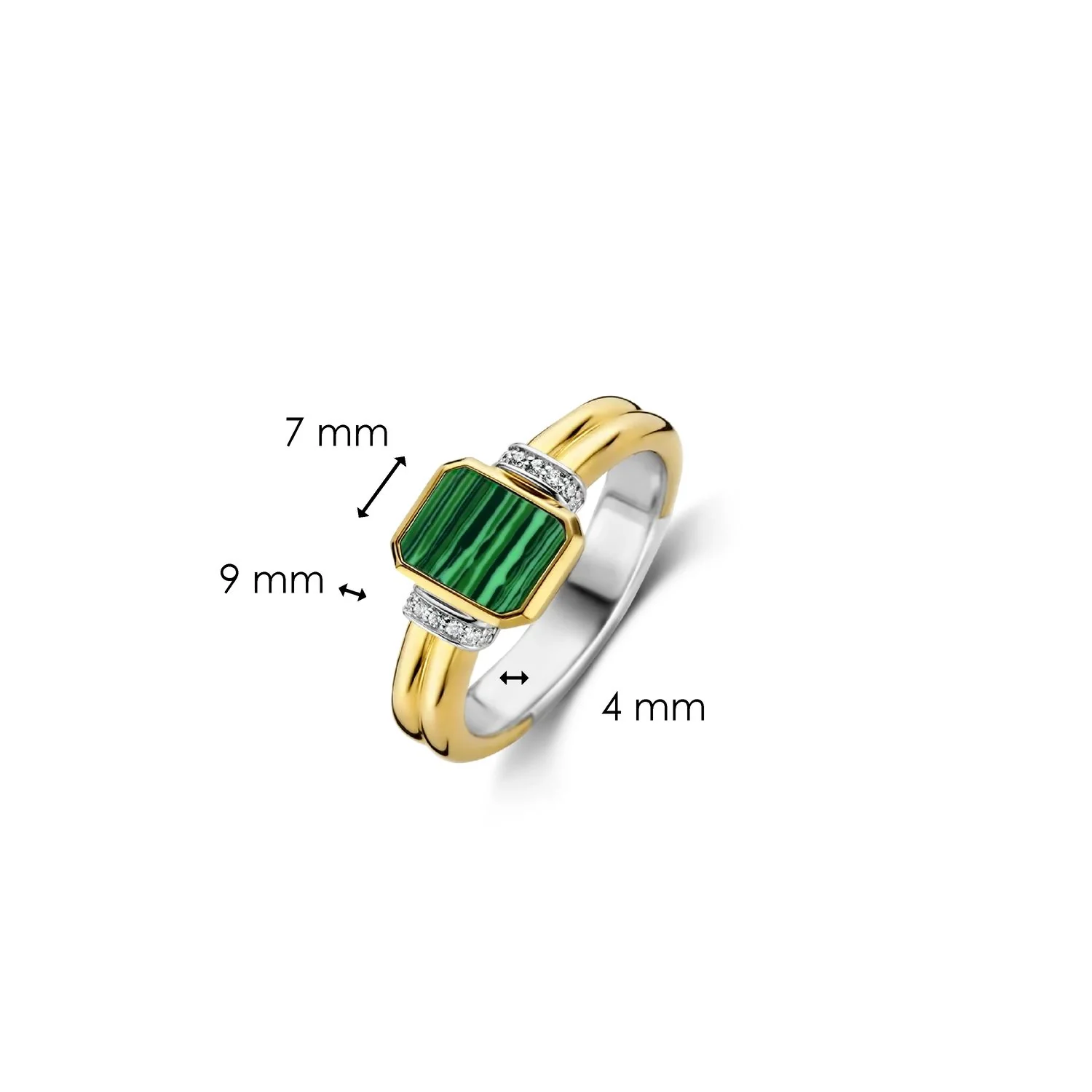 Anello Ti Sento Milano pietra quadrata verde malachite 12242MA
