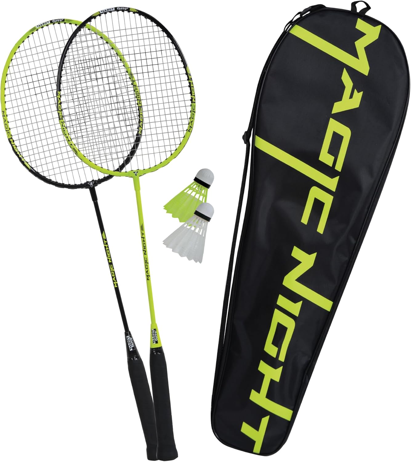 Talbot Torro Set da Badminton Magic Night, 2 Racchette, 2 volani LED per Il Gioco di Notte, in Custodia di Alta qualità, 449405
