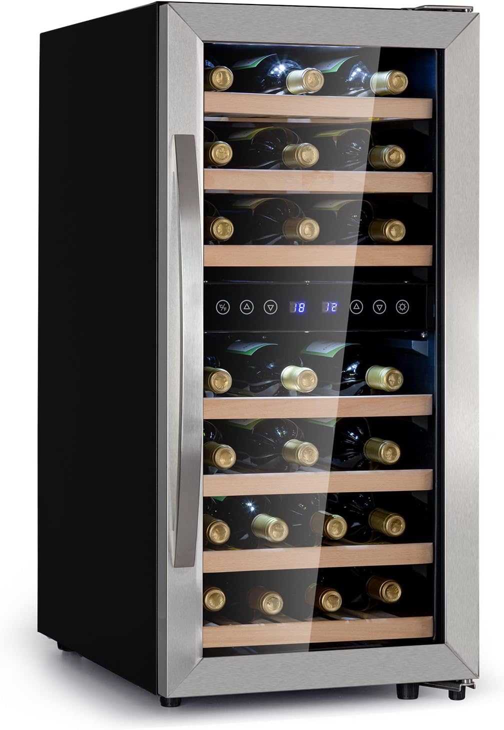 KLARSTEIN Wine Cellar, Single Zone Refrigerated Wine Cellar for Indoor/Outdoor, Fridge Bar, Wine Cellar with Showcase, Mini Bar with UV Protection, Touch Wine Fridge, 11-18°C, 12 Bottles