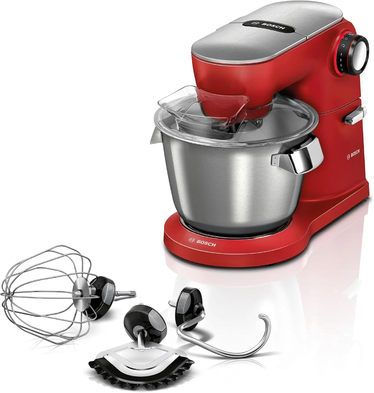 Bosch Universalküchenmaschinen, 1600 W, 5,5 L, Rot/Silber, Küchenmaschine OptiMUM, Edelstahl-Schüssel, spülmaschinenfest