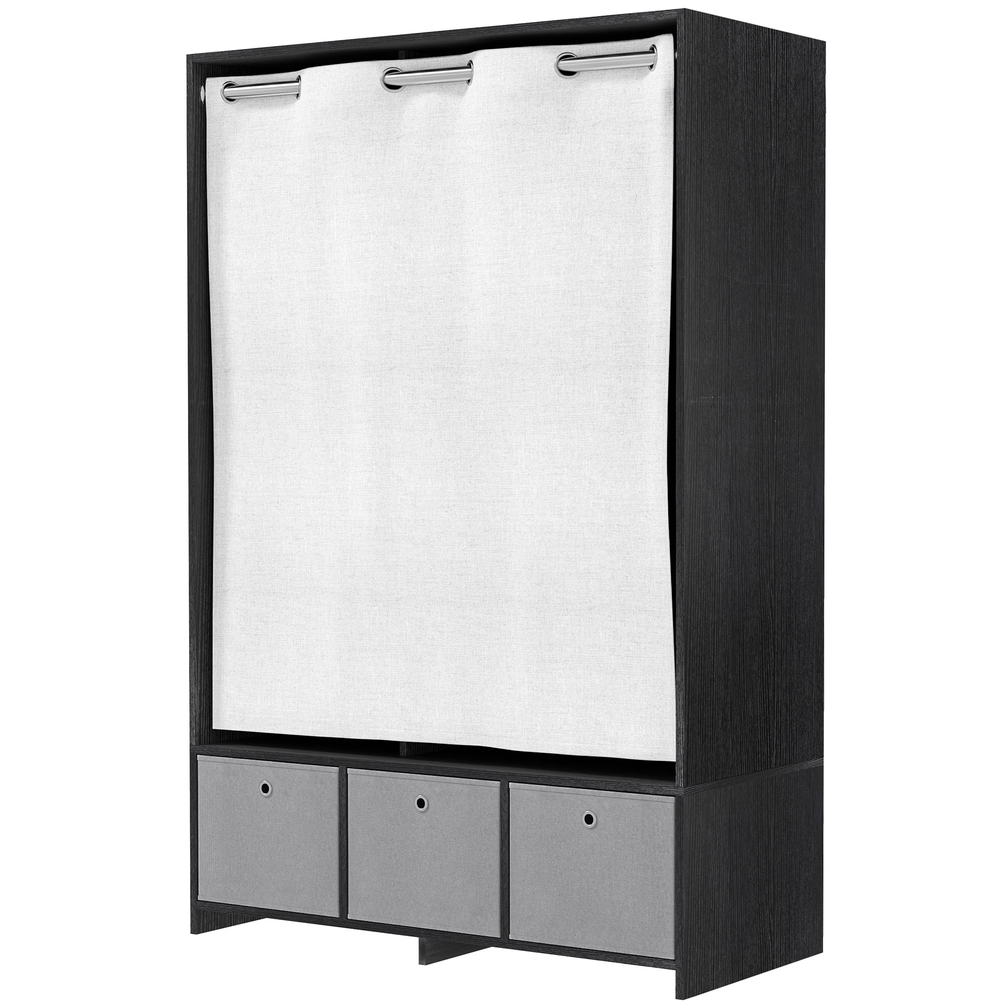 HOMCOM Kleiderschrank Kleiderschrank mit Stange Vorhang 3 Fächern und 3 herausnehmbaren Stoffschubladen 105 x 48 x 160 cm