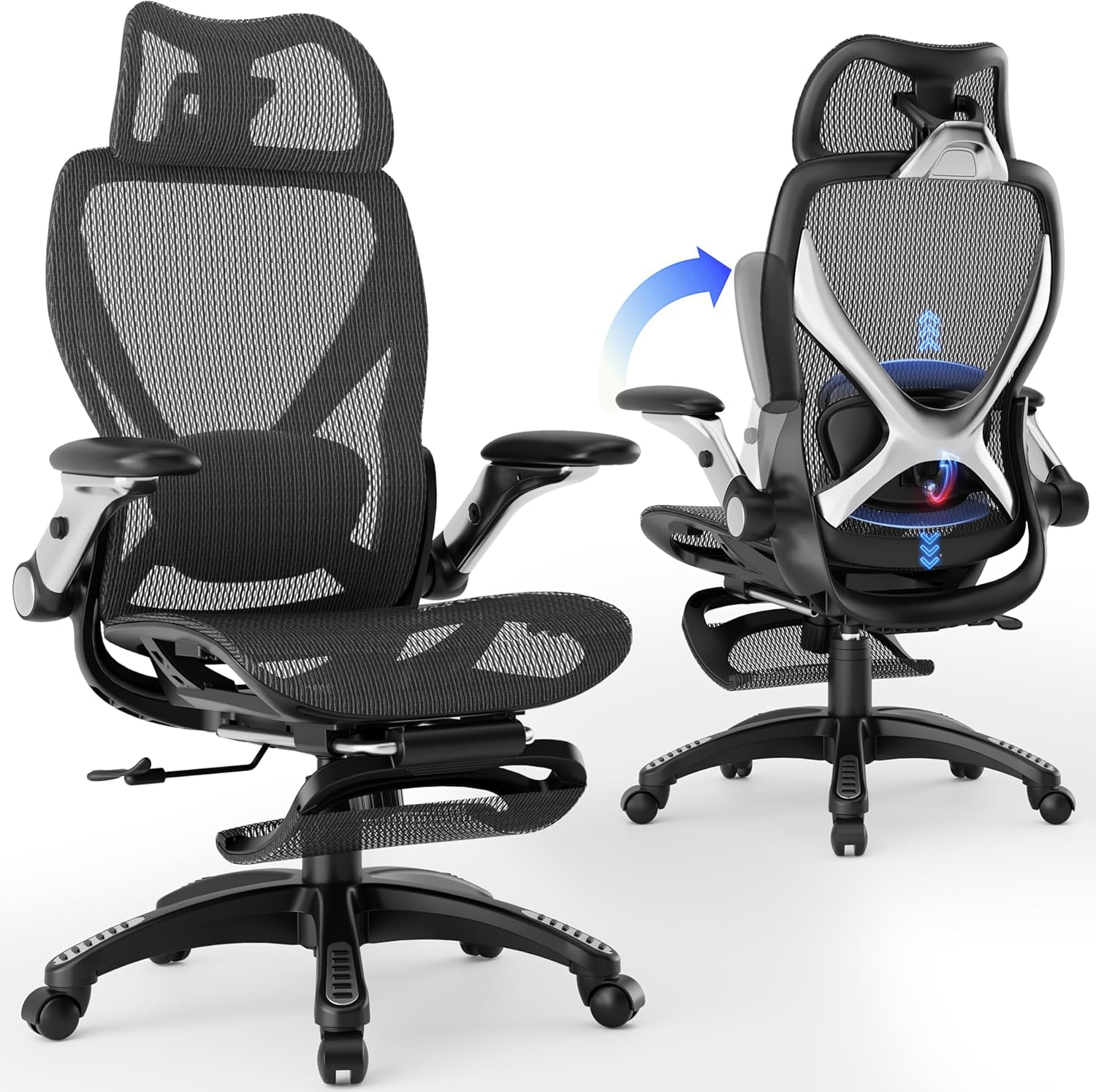 ELABEST X100 Ergonomic Office Chair with Footrest, 5D Arms, Midnight Mist