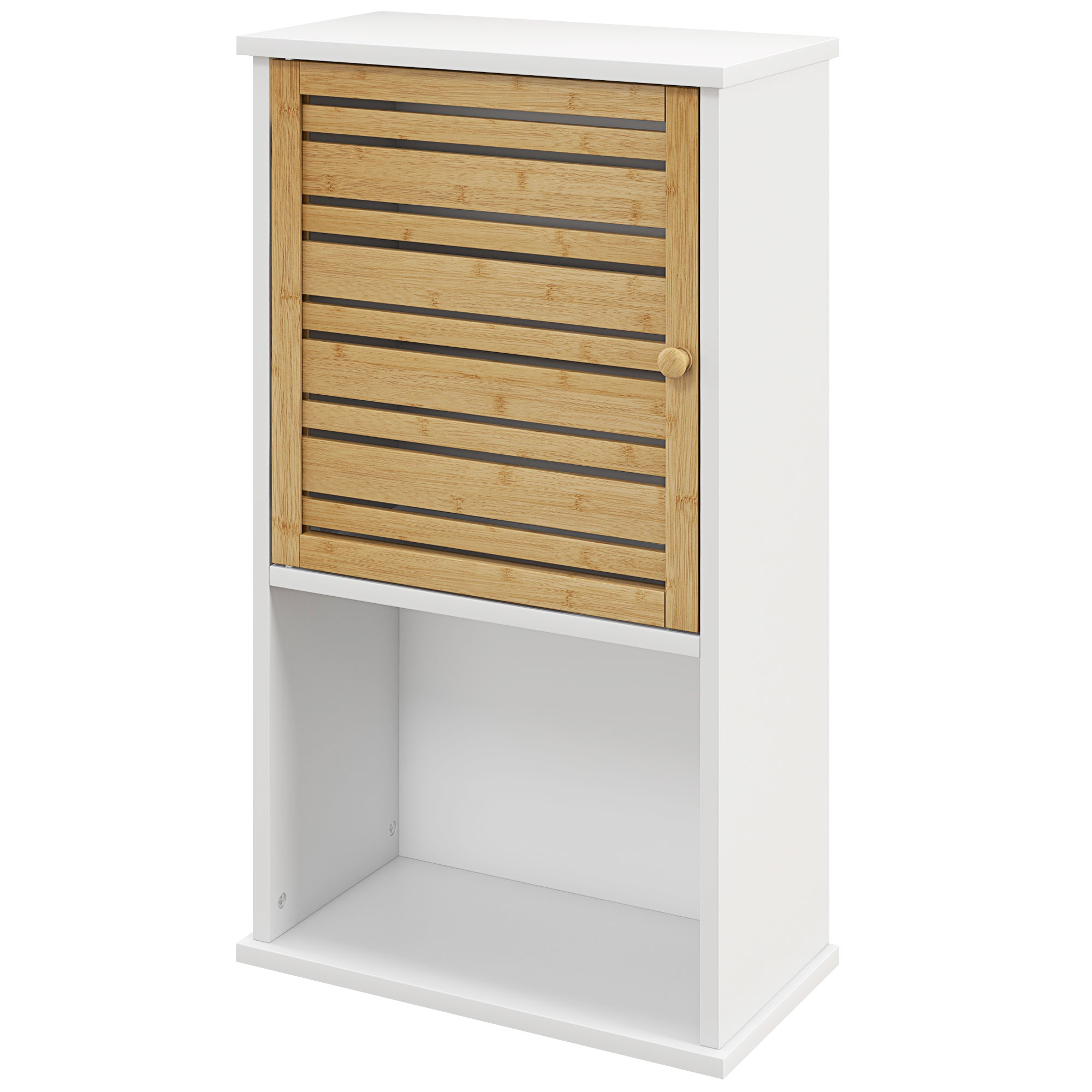 HOMCOM Wandregal für das Badezimmer mit Bambustür, Aufbewahrungsschrank, 40B x 20T x 70H cm, Weiß