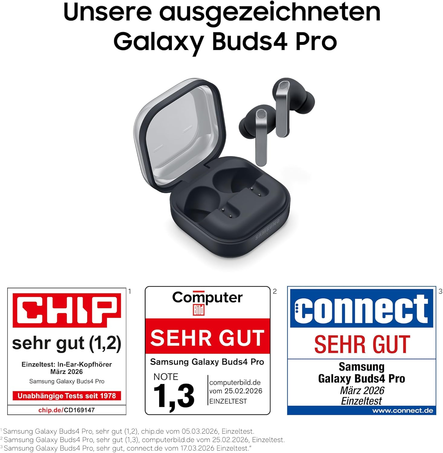 Samsung Galaxy Buds4 Pro, Kabellose Hi-Fi Bluetooth-Kopfhörer, 2-Wege-Lautsprecher, Geräuschunterdrückung per Adaptive Noise Cancelling, In-Ear-Ohrhörer, 360 Audio, AI Agent mit Sprachsteuerung, Black