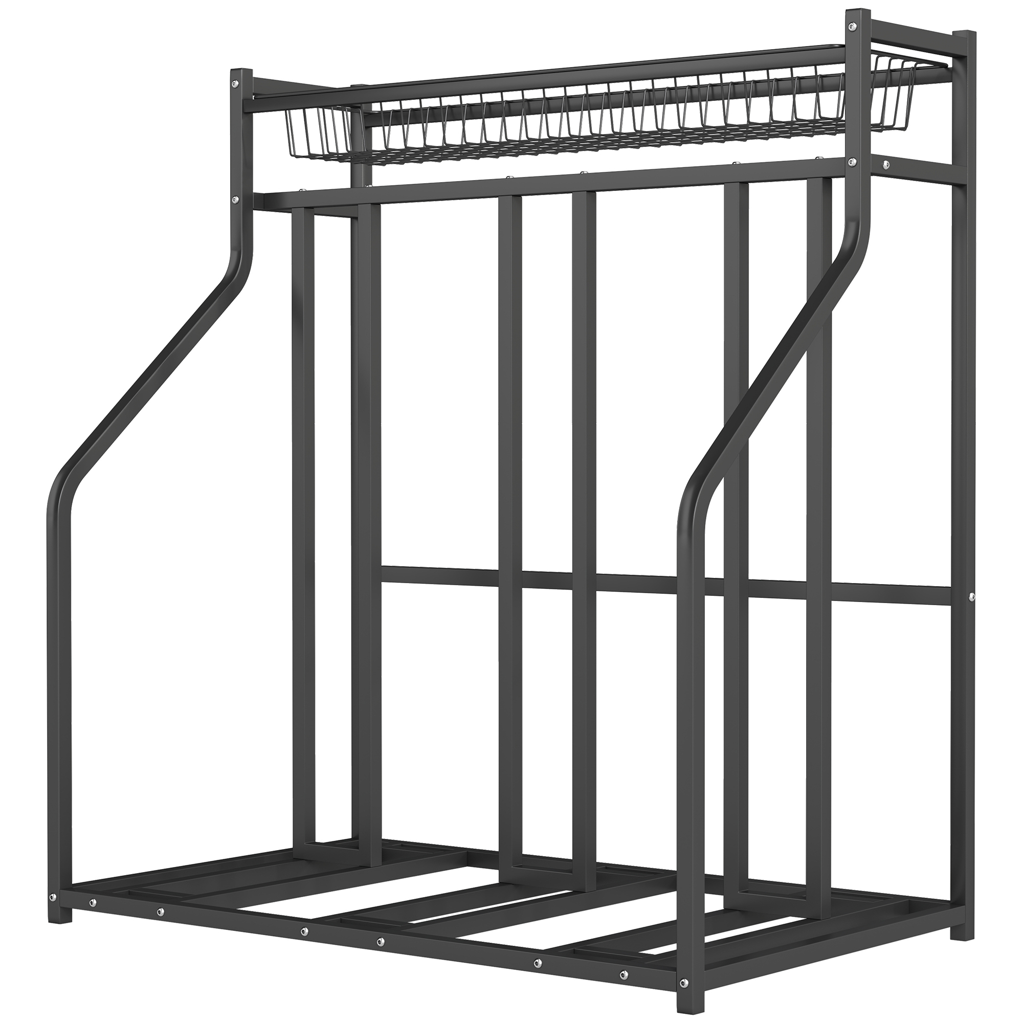 SPORTNOW Fahrradständer 3-Fahrrad-Parkständer mit oberem Korb 4 Haken 90 x 54 x 100 cm Schwarz