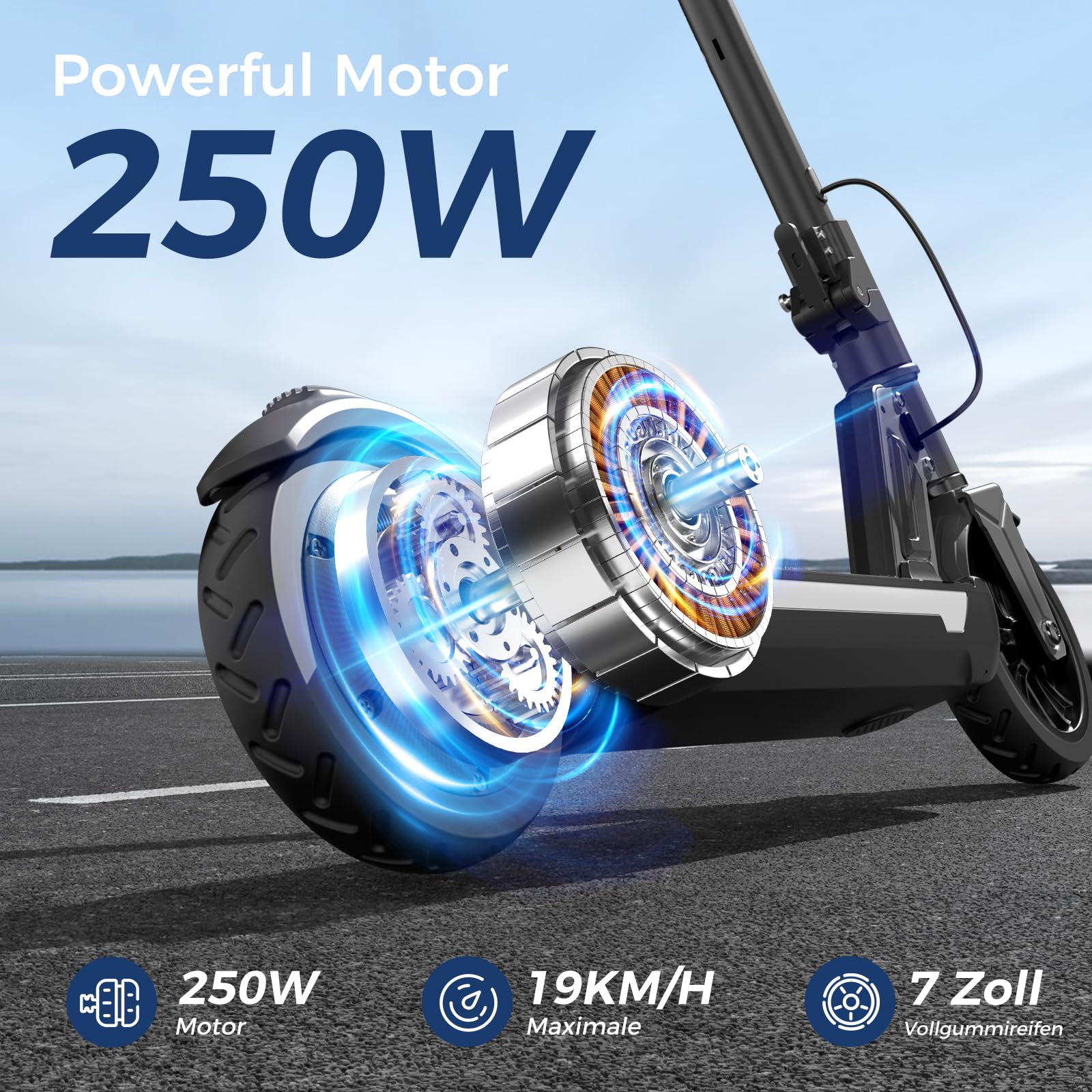 Kinder E-Scooter S7 mit 250W Motor und Musik-Licht, faltbar für 8-14 Jahre, bis 16 km Reichweite und 80 kg