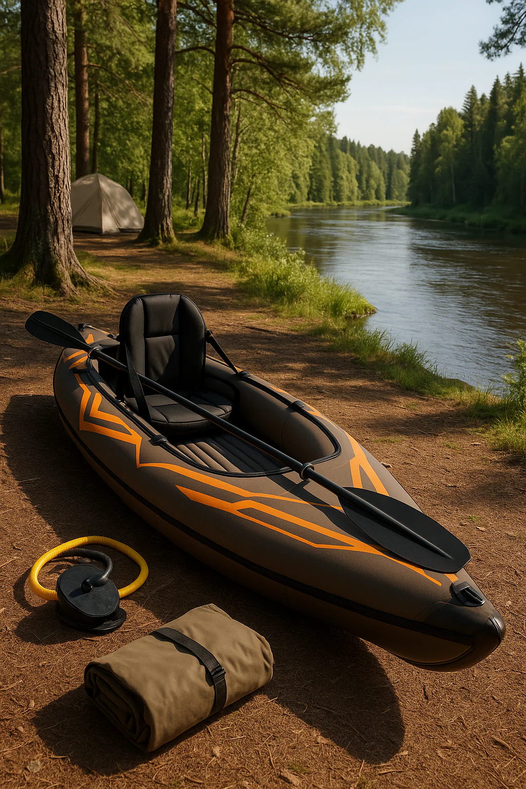 Enkelt oppustelig kajak med samlefunktion, sort/orange PVC, flod, s, camping, 305x78x38cm aOODetK497zy
