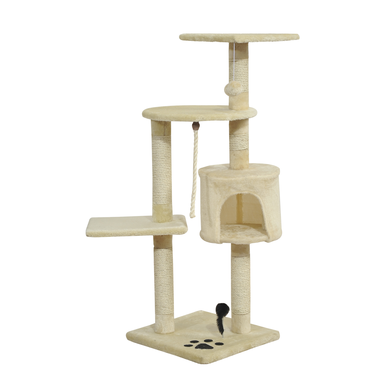 PawHut Katzenbaum, Kratzbaum mit Sisalsäulen, Katzenkratzbaum, Katzen Kletterbaum mit Höhle, Spielbälle, Beige, 75L x 40B x 112H cm