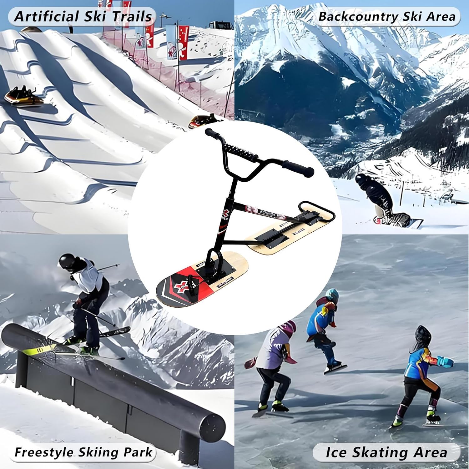 All-Terrain-Schlitten für Erwachsene | 360° drehbareres Ski mit Verstärkter Aluminiumrahmen | Schneeroller für Backcountry-Pisten, präparierte Hänge & Off-Road-Schneeabenteuer Black