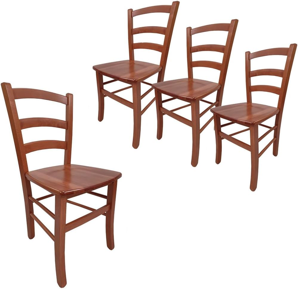 VIRSUS Set 4 Sedie Paesana in Legno Massello, Misura 43x42x86 cm, Sedia Tradizionale Robusta, per Casa, Cucina, Agriturismo, Ristorante, Made in Italy (Noce Scuro)