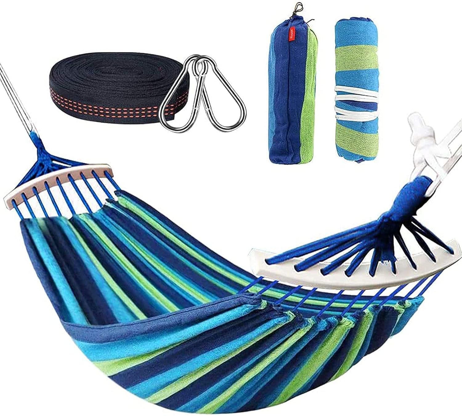Nakeey Amaca Doppia, Amaca da Esterno per Giardino,capacità 300 kg, Portatile Leggera con Borsa per Giardino Cortile Spiaggia Backpacking Escursionismo, 280 x 150 cm, Blu