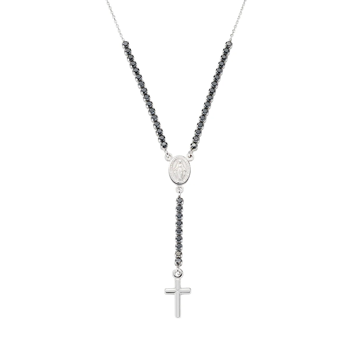 Collana Amen con Madonna e croce in argento zirconi neri