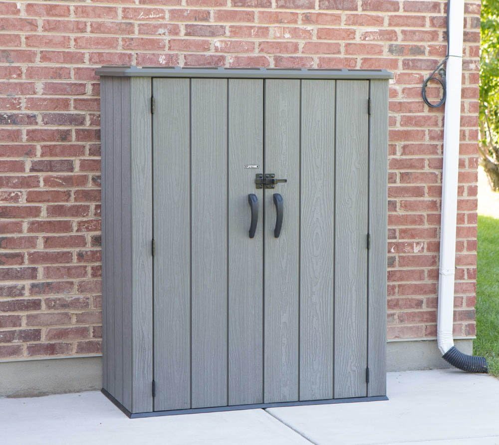 LIFETIME Rough Cut Outdoor Cabinet, High Density Polyethylene (HDPE), Steel Frame, 2 Hinged Doors, 3 Internal Shelves, Weatherproof (92306)