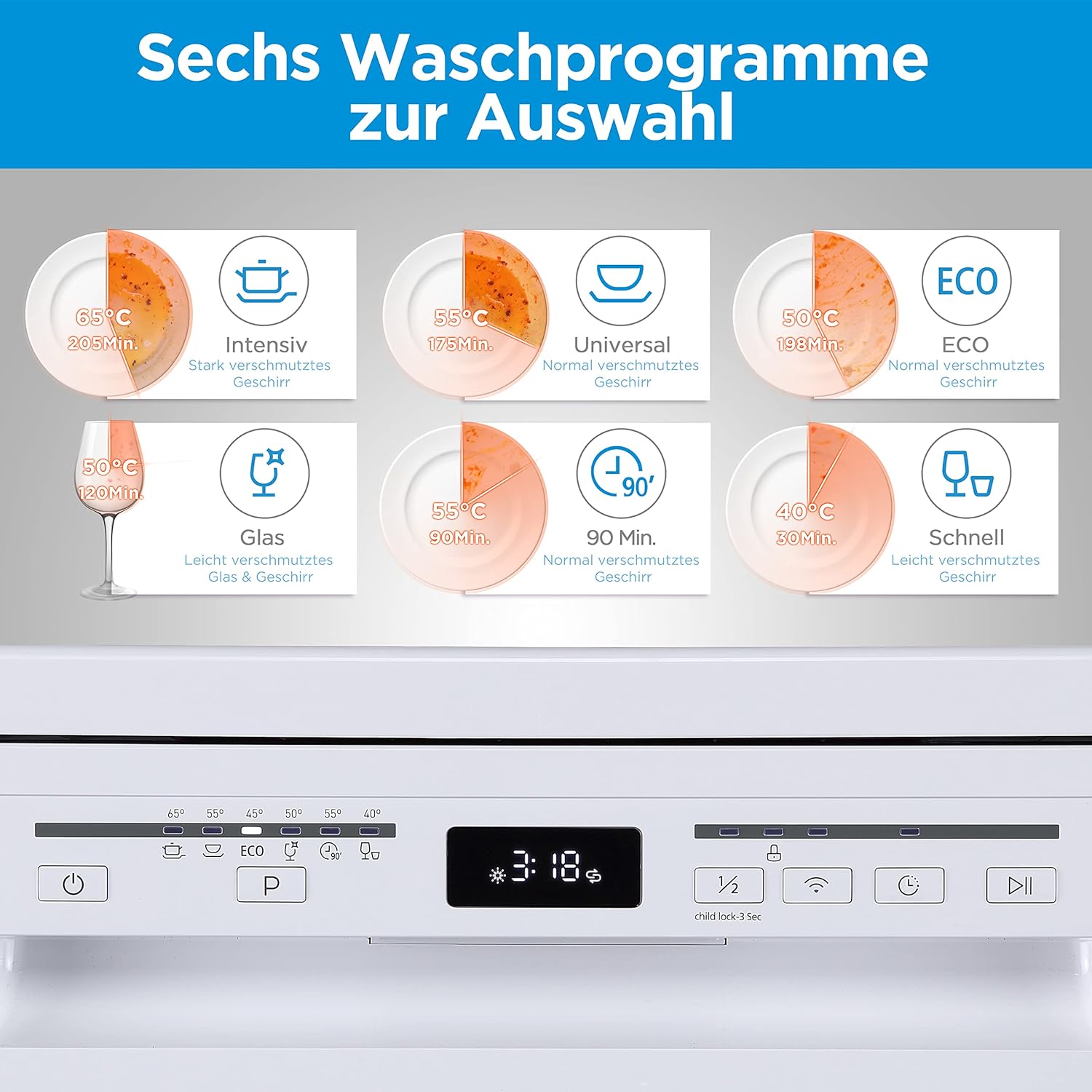 Midea MFD60S200X.1-IT Dishwasher Freestanding with 14 Places, 8 Programs, LED Display, Delay Start, Half Load Function, Extra Drying - Stainless Steel