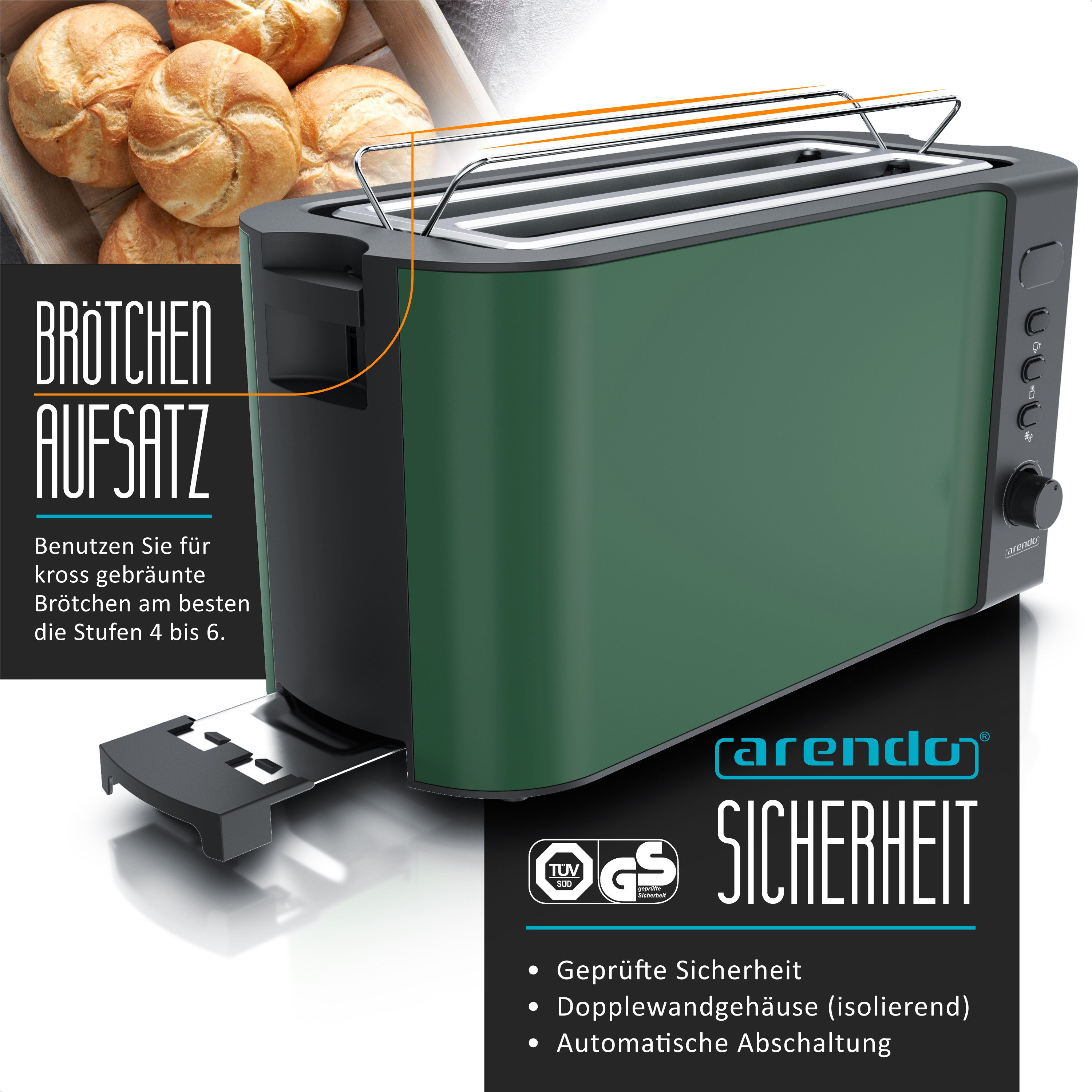 Toaster Edelstahl, Langschlitz, Display mit Restzeitanzeige, Krümelschublade