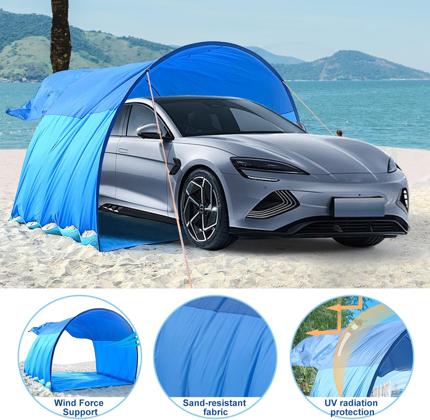 TOMSHOO Strandmuschel, Quick-Up Strandzelt für 4–6 Personen, Schnell aufbaubares Beach Tent mit windstabiler Konstruktion, großer Innenraum, Mehrpunkt-Befestigung, tragbar für Strand, Camping & Park