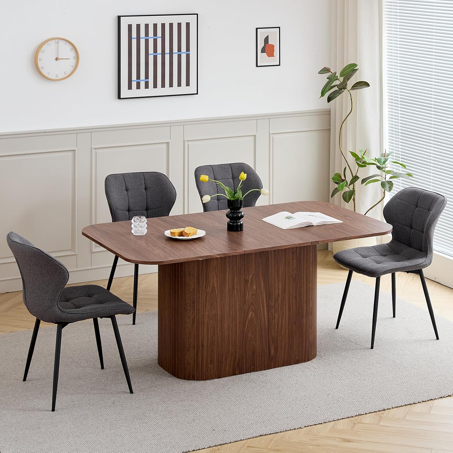GrandCA HOME Set di 8 Sedie da Pranzo Imbottite in Lino con Schienale e Gambe in Metallo Nero, Sedia da Soggiorno per Cucina, Sala da Pranzo, Camera da Letto - Grigio Scuro