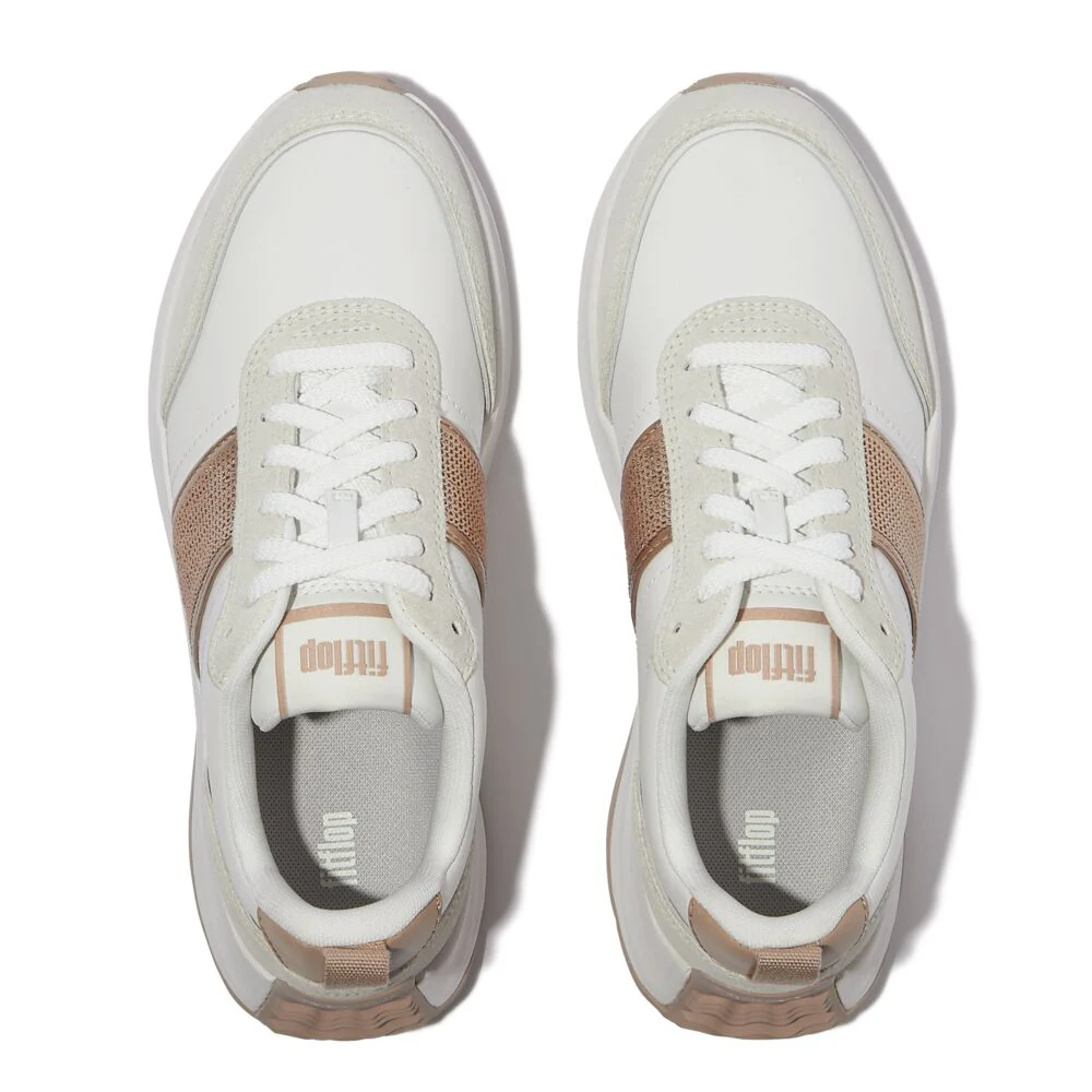FitFlop F-MODE White/Beige Flow Pailletten Suede/Leather Sneaker
