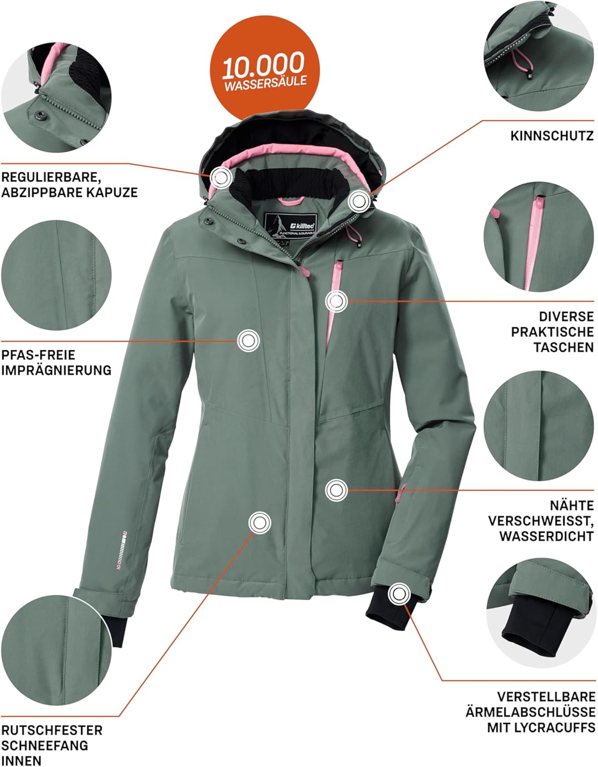 Killtec Damen Ksw 25 Wmn Ski Jckt Skijacke/Funktionsjacke mit abzippbarer Kapuze und Schneefang