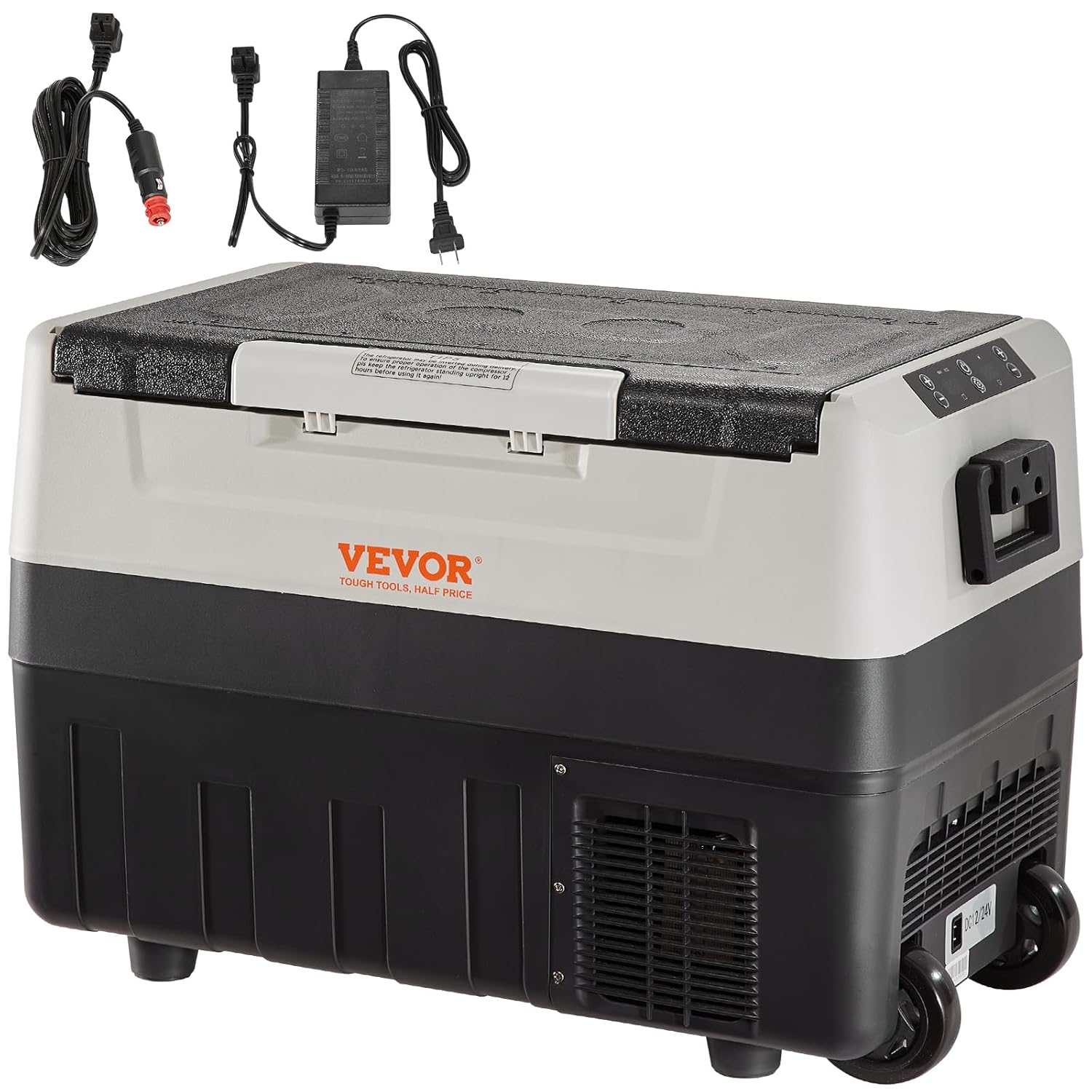 VEVOR Frigorifero per Auto, 55 Litr Frigo Compressore Congelatore Portatile a Doppia Zona per Campeggio con Manico e Ruote, 0,6kW.h Da -20°C a 10°C Regolabile Frigo Termico Elettrico per Camion Barca