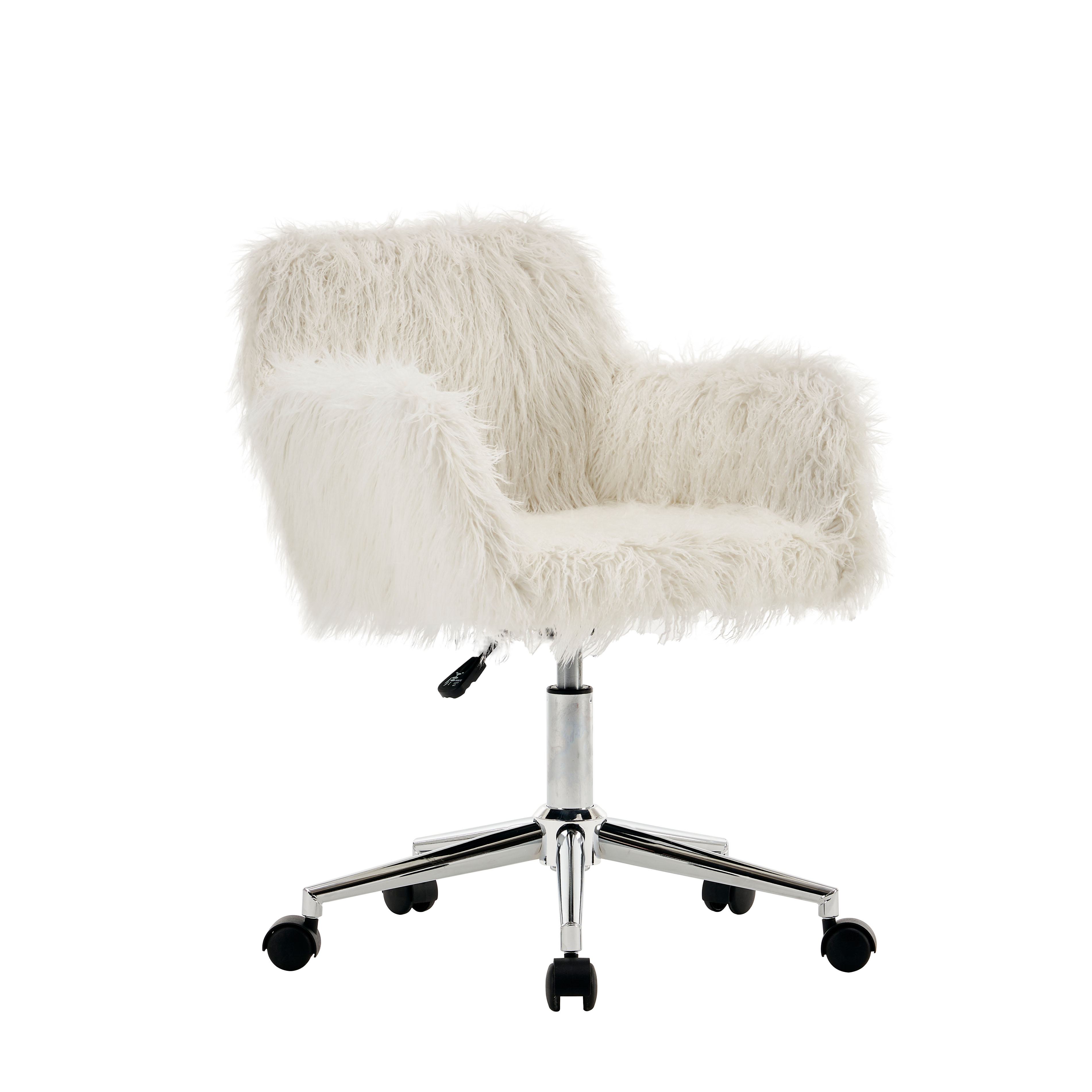 Verstellbarer Arbeitsstuhl mit Drehfunktion, verschleißfestes Kunstpelzkissen, ergonomisches Design, 55,88×55,11×83,82 cm, Weiß