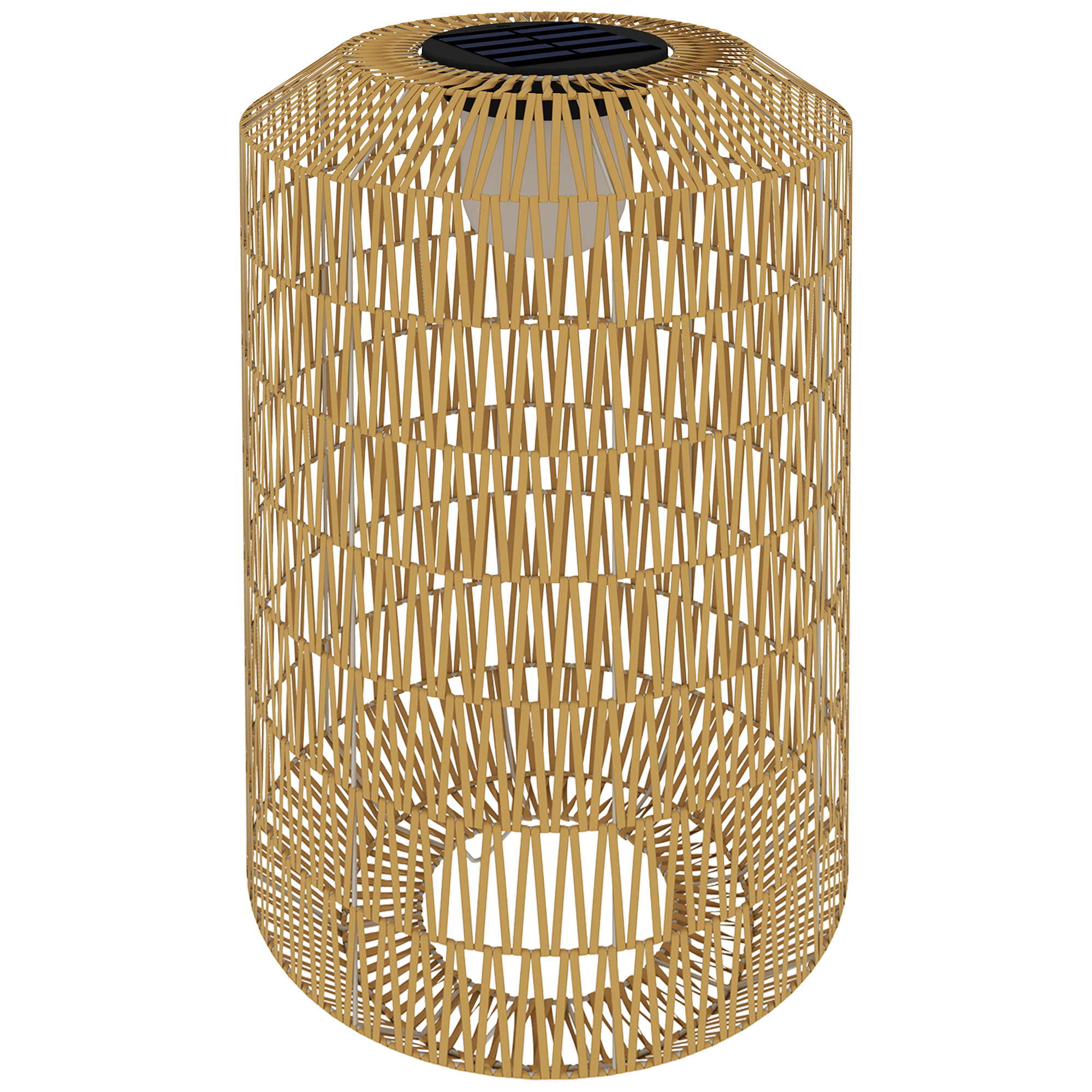 Outsunny Solar Stehlampe Rattan Solarlampen mit Solarpanel LED Solarleuchte im Boho-Stil IP44 Outdoor Ø30 x 55 cm