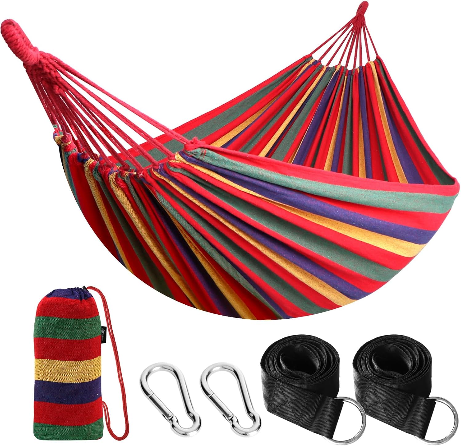 Anyoo Cotton Garden Hammock Comfortable Fabric with Tree-Friendly Straps for Hanging, Durable Portable Hammock with Travel Bag for Camping, Outdoor/Indoor, Balcony, Patio