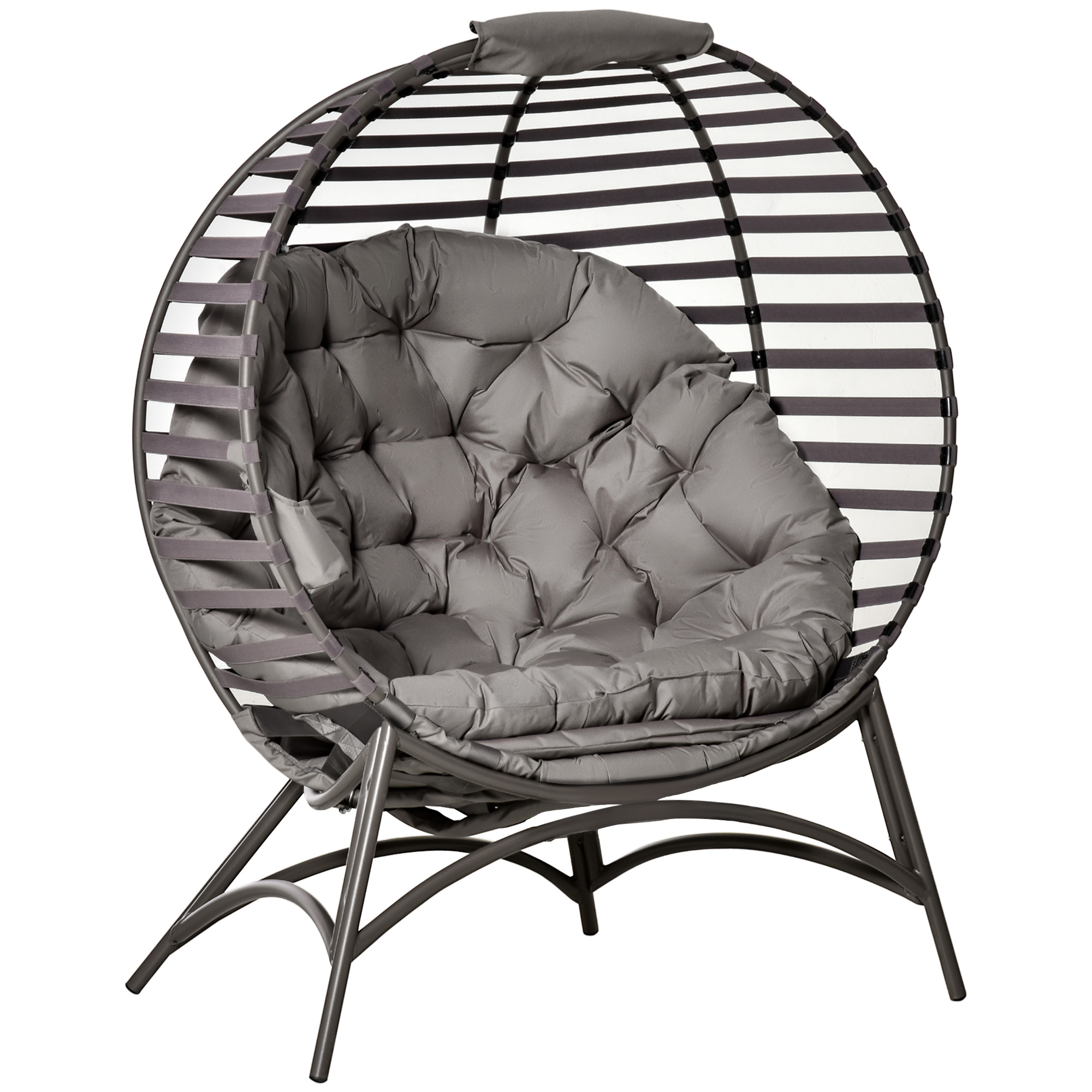 Outsunny Papasansessel Gartenstuhl 2Korb-Stuhl mit Kissen oval Loungesessel Korb faltbar Balkon Terrasse Outdoor/Indoor Sandbraun Stahl 118 x 75 x 139 cm