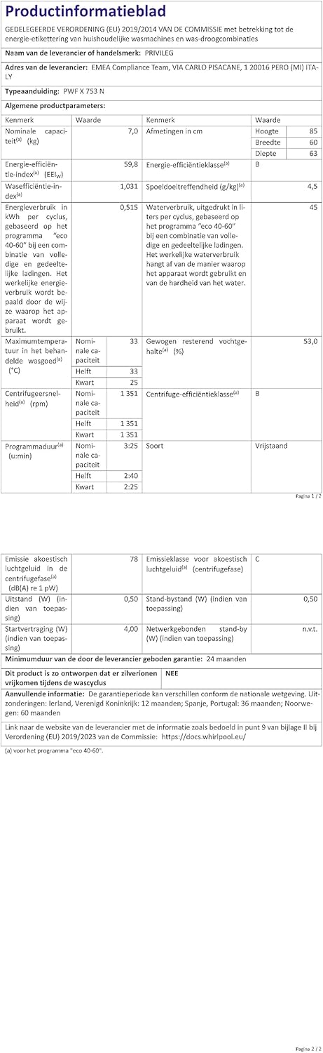 Privileg PWFV X 753 N Waschmaschine Frontlader/1400 U/min/7 kg/EEK B/Push & Go Steam/Schnell 20°/40°/60°, Express 30', Kurz 45'/Inverter-Motor/Mehrfachwasserschutz/Water Balance Plus