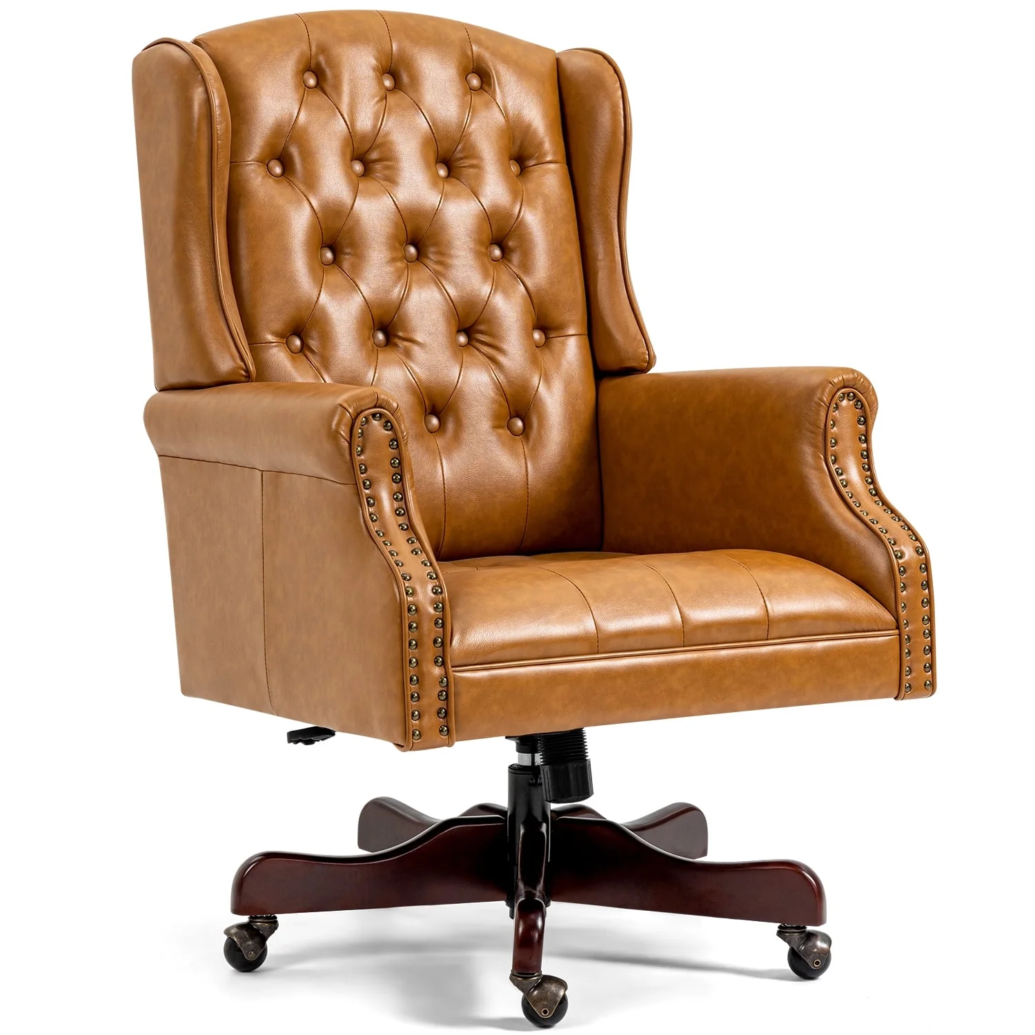 Homhum Classic Boss Office Chair, High Back Faux Leather Swivel Desk Chair, Adult, Brown