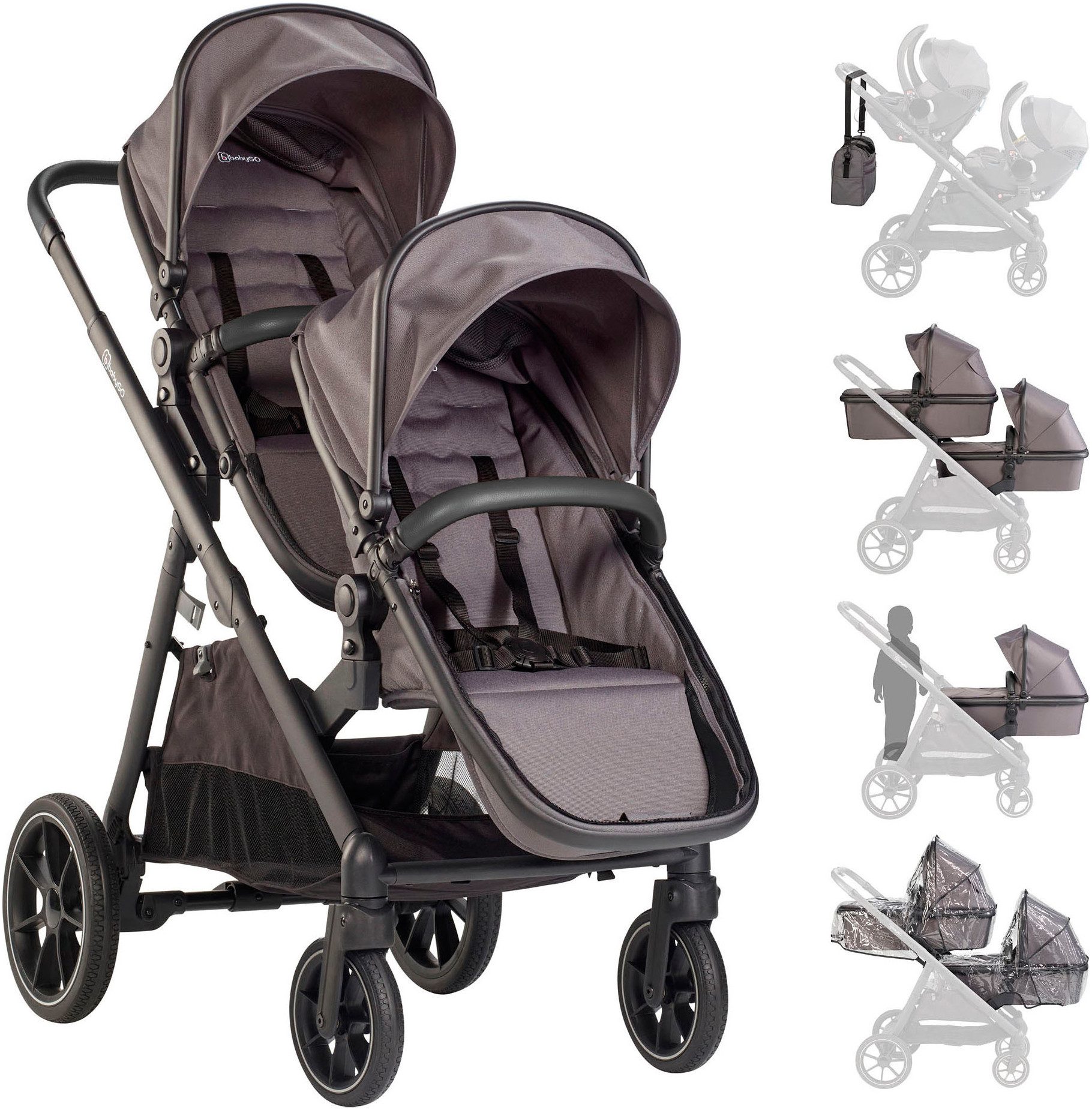 Zwillings-Kombikinderwagen Duo, grau