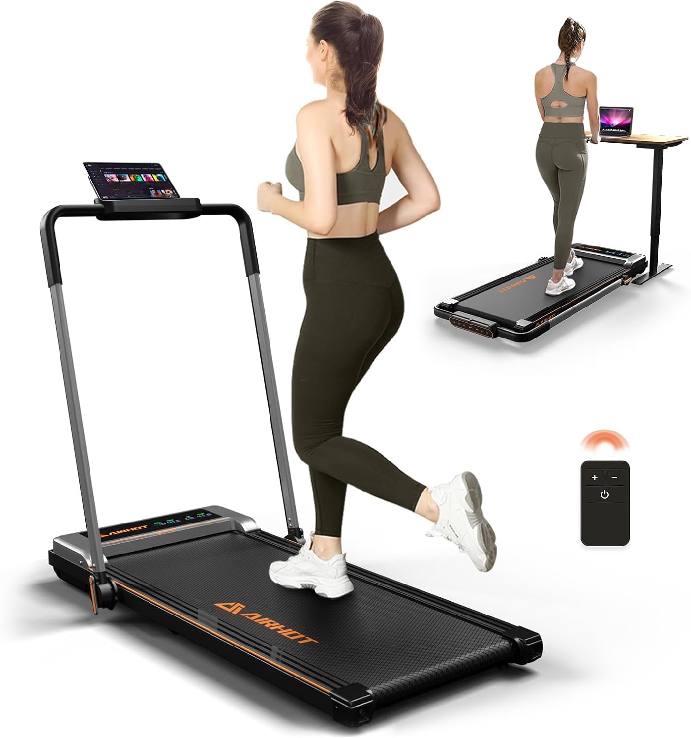 Laufband für Zuhause-AIRHOT, 2,5 PS Walking Pad, Untertisch-Laufband mit Fernbedienung und LED-Anzeige, maximale Geschwindigkeit von 6 km/h BZW. 12 km/h. Kompaktes Laufband für zuhause oder das Büro