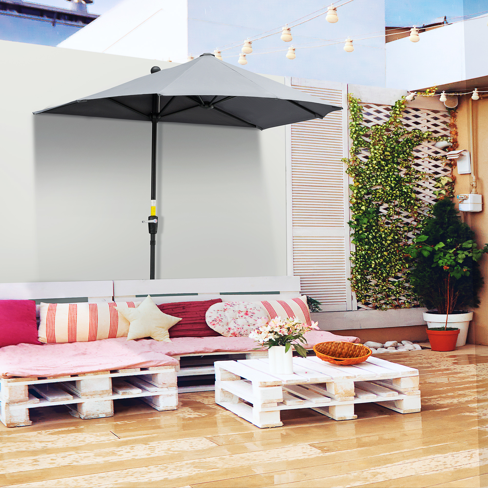 Outsunny  2 x 2 m Sonnenschirm Halbrundschirm Balkonschirm mit Halterung wasserabweisend für Garten Terrassen Höfe 100% Polyester Dunkelgrau