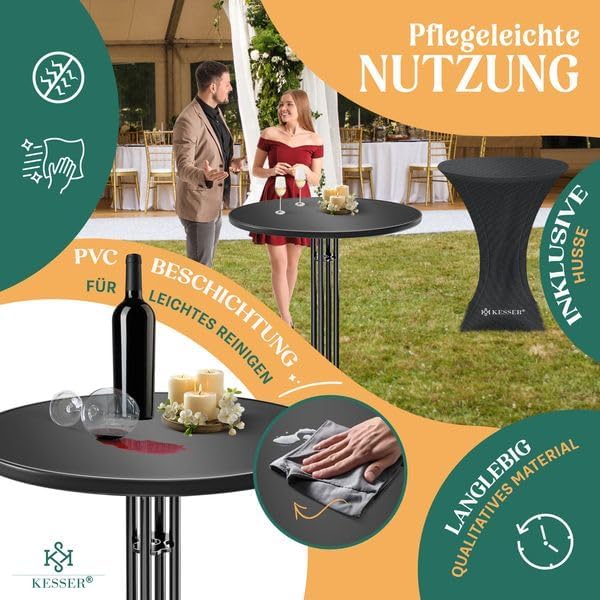 KESSER® Stehtisch klappbar 2er Set Ø80cm rund, Gastro Bistrotisch Hochtisch Cocktail Stehtisch + Husse, Klapptisch Partytisch für Garten/Balkon/Events/Gastronomie, wetterfest, In- & Outdoor, Schwarz