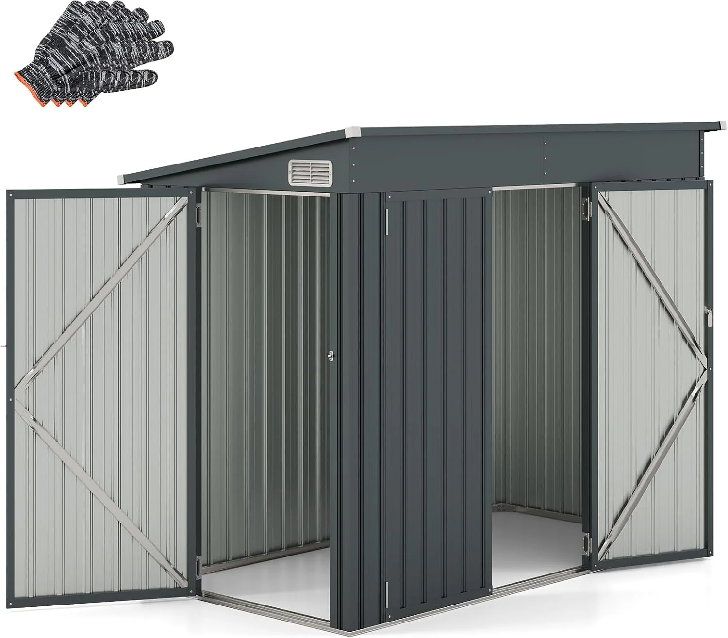COSTWAY Gartenhaus Metall, 235 x 117 x 185 cm, Gerätehaus mit Vordertür & Seitentür & Pultdach, Geräteschuppen abschließbar
