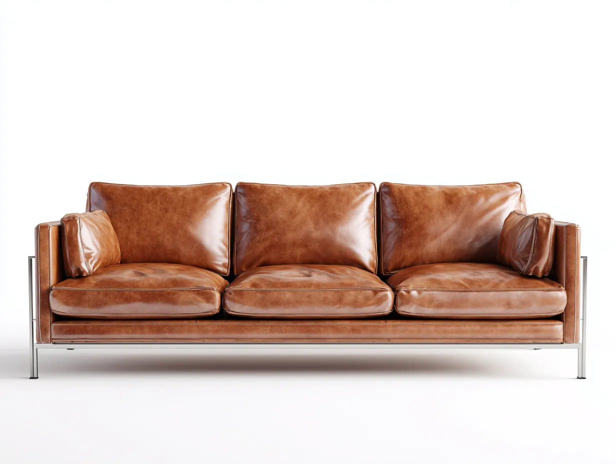 3 Sitzer Sofas-Leder-Metall-218 x 94 x 83 cm-Braun-Modern Industrieller Wohnstil