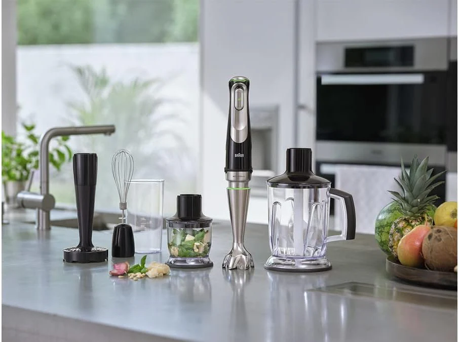 Braun MultiQuick 9 MQ 9187XLI staafmixer �C Staafmixer met Active PowerDrive technologie en 5 accessoires voor hakken, pureren, kloppen en crushen van ijs, 1200 watt, zwart/roestvrij staal