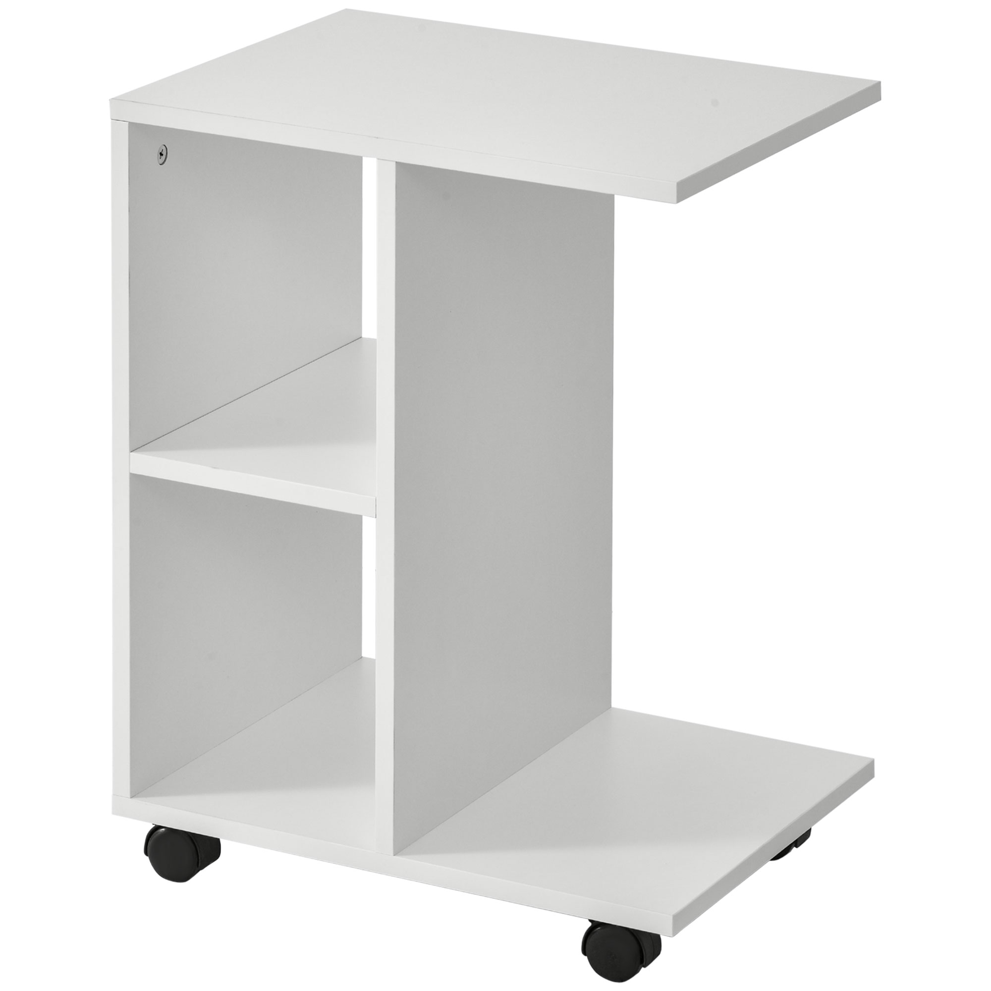HOMCOM Beistelltisch in C-Form, Kaffeetisch, Couchtisch, Eckschreibtisch, mit Rollen, E1-Spanplatte, 45 x 35 x 58 cm, Weiß