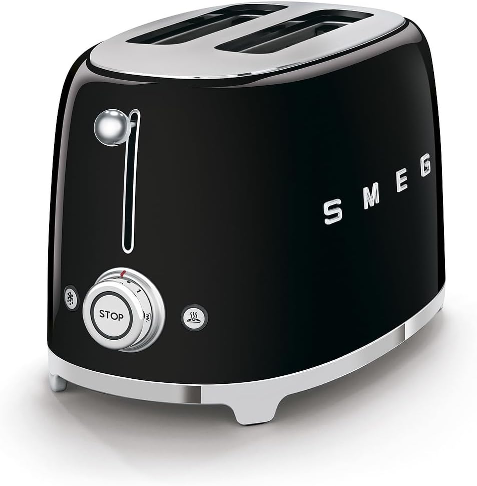 Smeg, 2x2 TSF01CREU -Toaster, 2 Schlitze für 2 Scheiben, 6 Vergoldungsniveaus, Heizfunktion, Abtau- und Bagel- Funktion, Sammelschublade, 950W, Creme