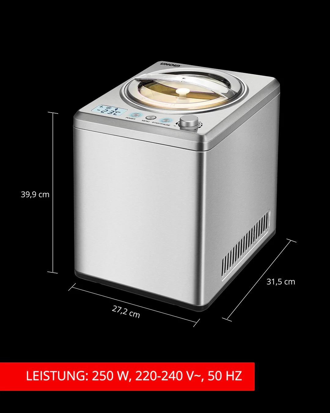2025 Macchina per gelato Profi Plus Unold con libro di ricette incluso, capacità 2,5 L
