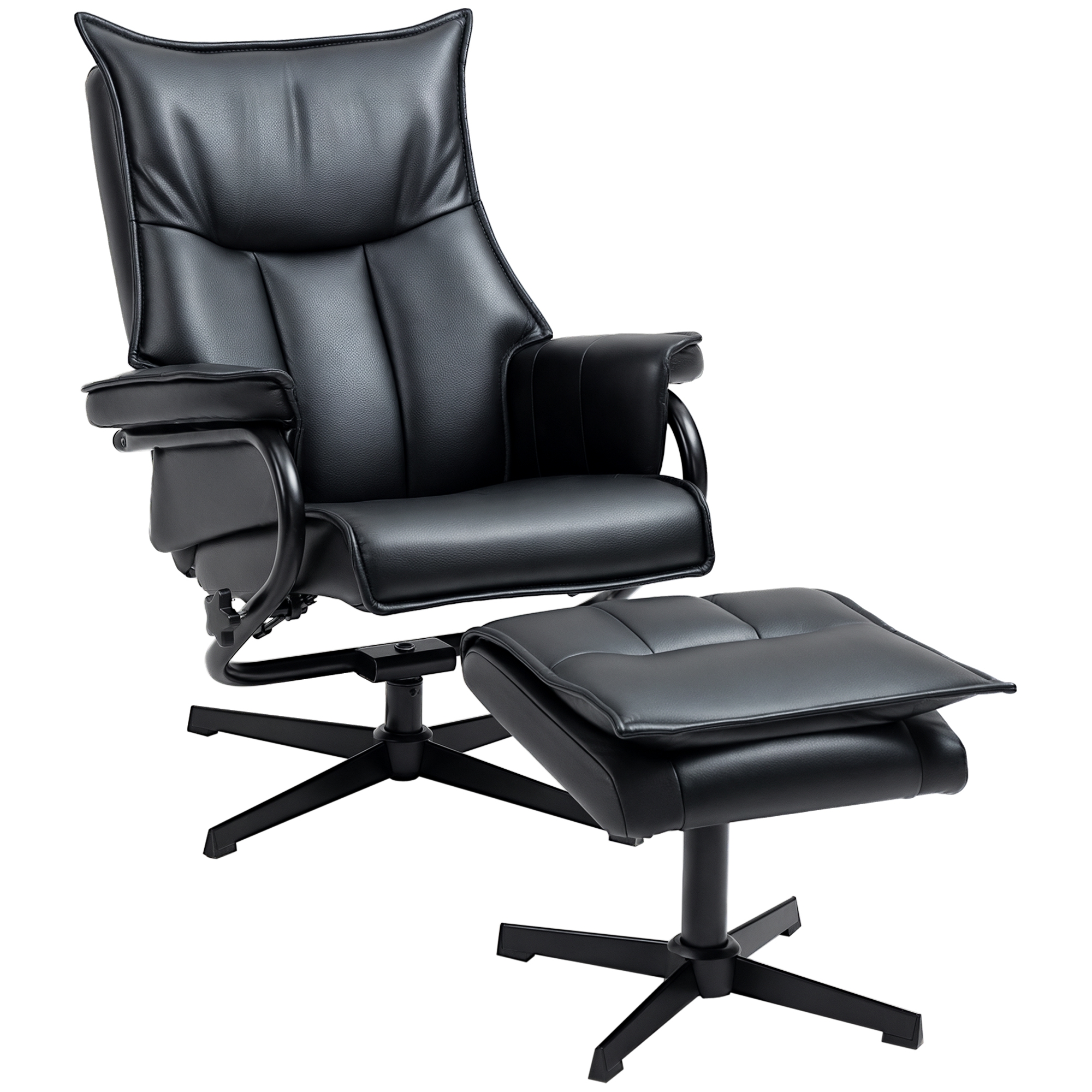 HOMCOM Relaxsessel mit Hocker, drehbar, neigbare Rückenlehne, Stahlrahmen, schwarz