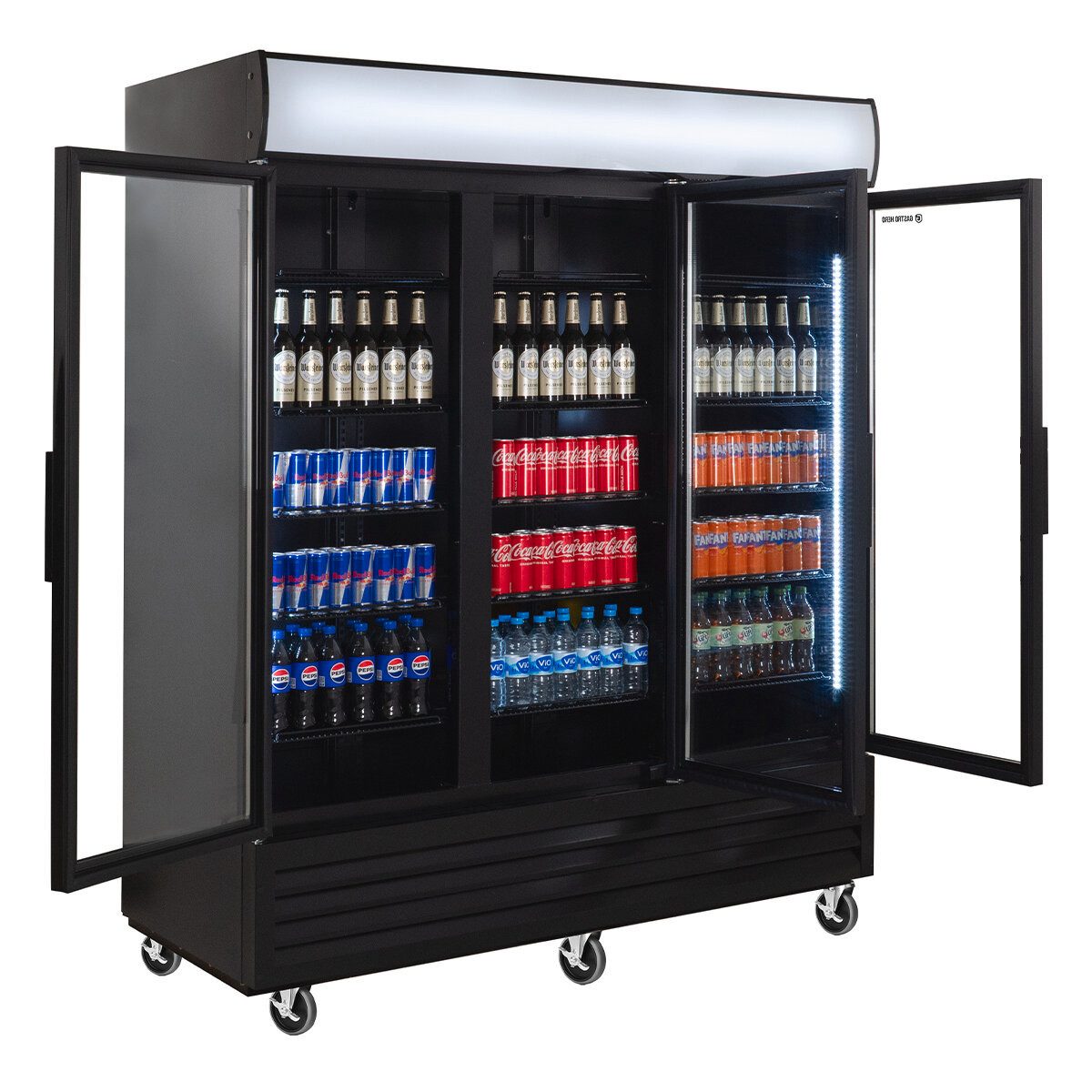 Getränkekühlschrank Getränkekühlschrank 1500 mit Klapptüren, schwarz, LED, Leucht