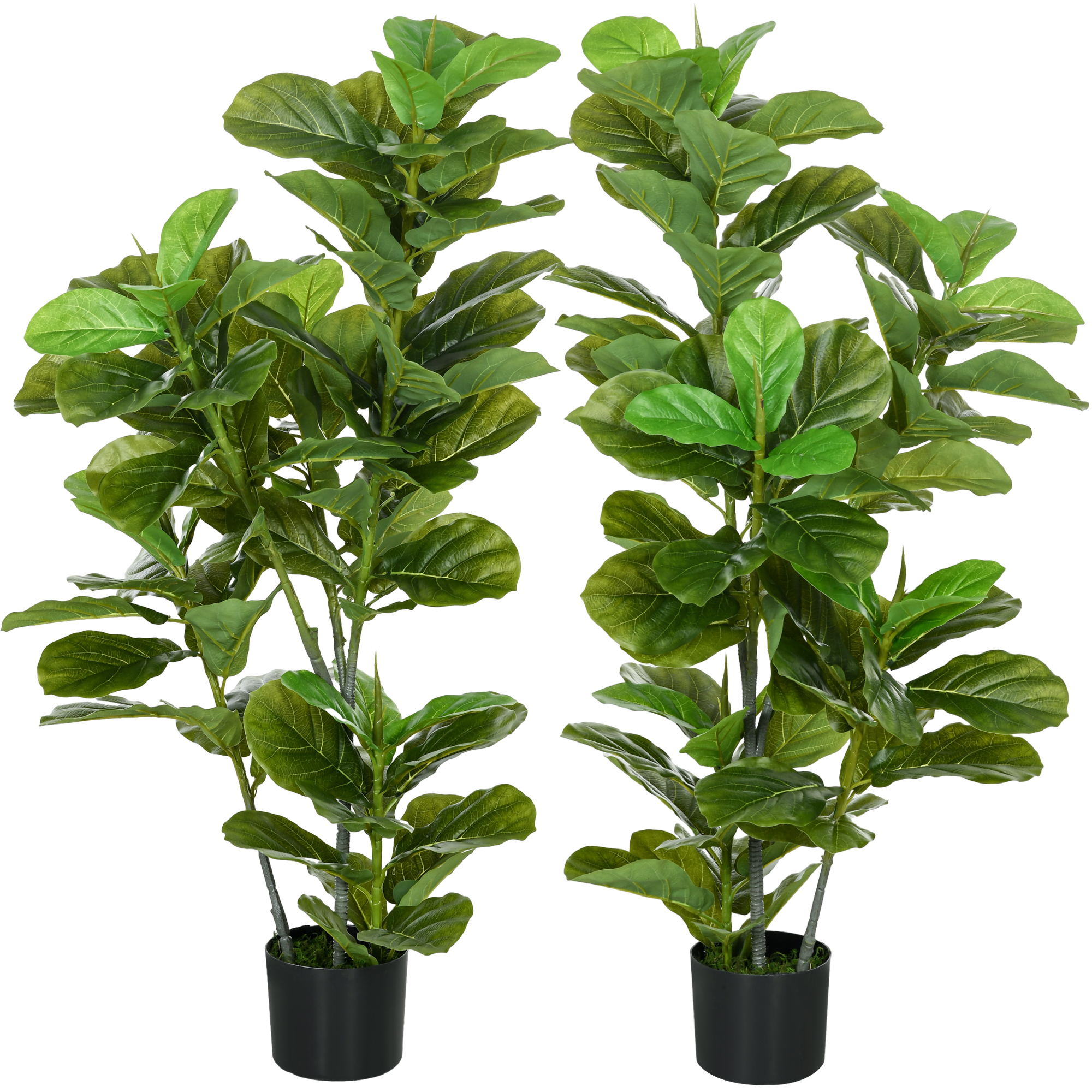 HOMCOM Set mit 2 künstlichen Feigenbäumen Kunstbaum mit Topf inklusive Höhe 110 cm grün