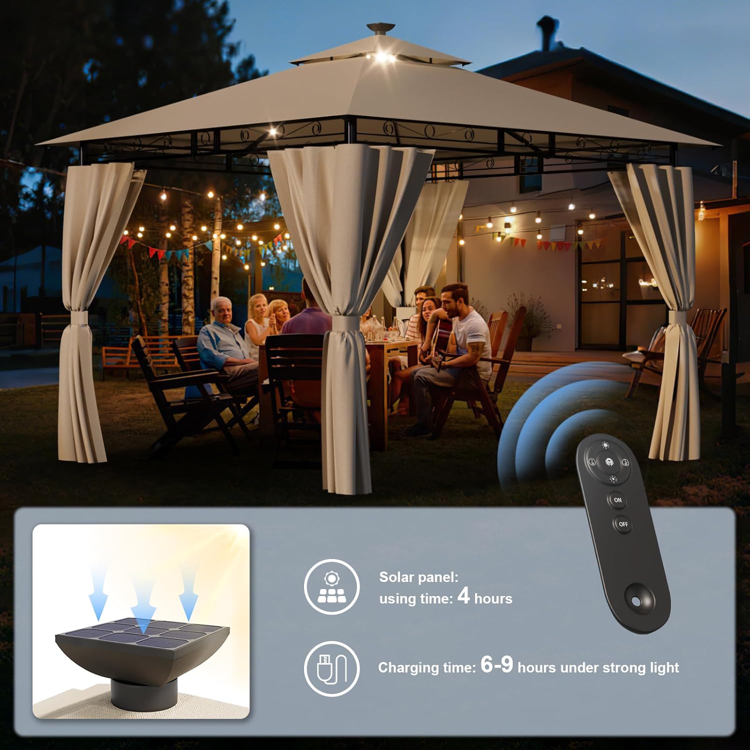 3 x 3 Waterproof Cold Proof Gazebo Garden Gazebo with Metal Frame, Patio Gazebos, Beige