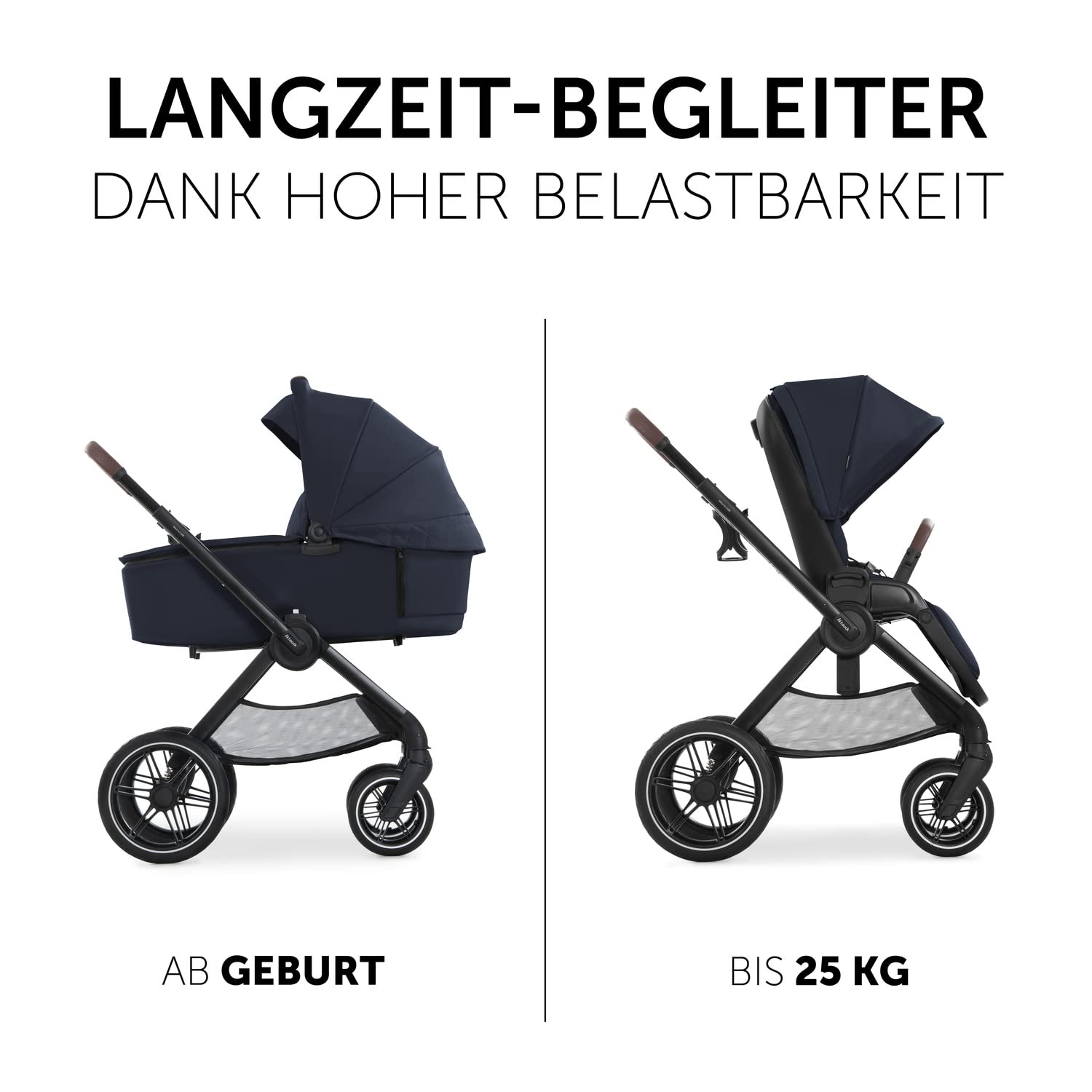 hauck 2in1 Kinderwagen mit Gummireifen Walk N Care Set ab Geburt bis 22 kg + 3 kg Korb, Wanne mit Memory-Knöpfen, Sitz mit Liegefunktion Wendbar Höhenverstellbar, Teleskopgriff, UPF 50+ (Beige)