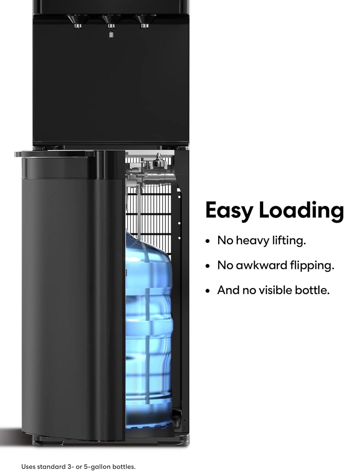 Self Cleaning Bottom Loading Water Cooler Water Dispenser  ?Black Stainless Steel - 3 Temperature Settings - Hot, Room & Cold Water