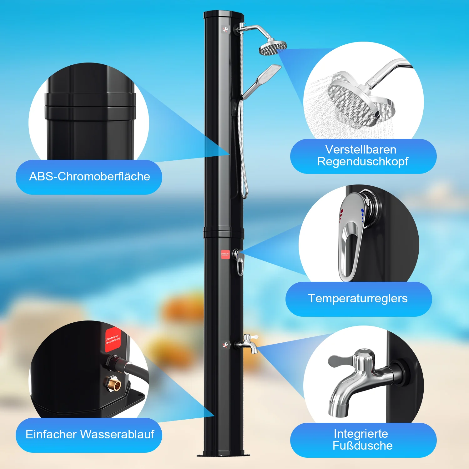 Sonnewelt Solardusche 40L Solardusche Gartendusche Inkl. Schutzhaube und Handbrause