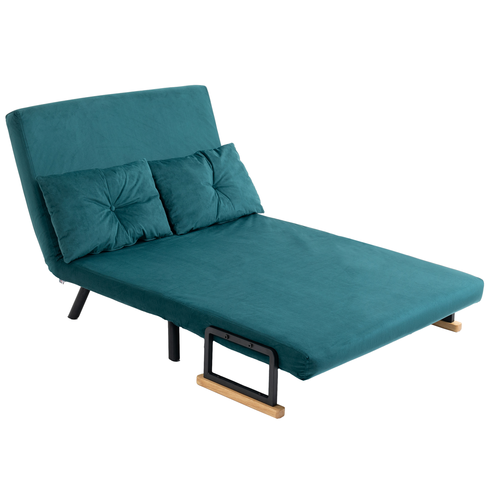 HOMCOM Schlafsofa 2-Sitzer mit 5-stufig verstellbarer Rückenlehne und 2 gepolsterten Kissen, Samtstoff, Dunkelblau