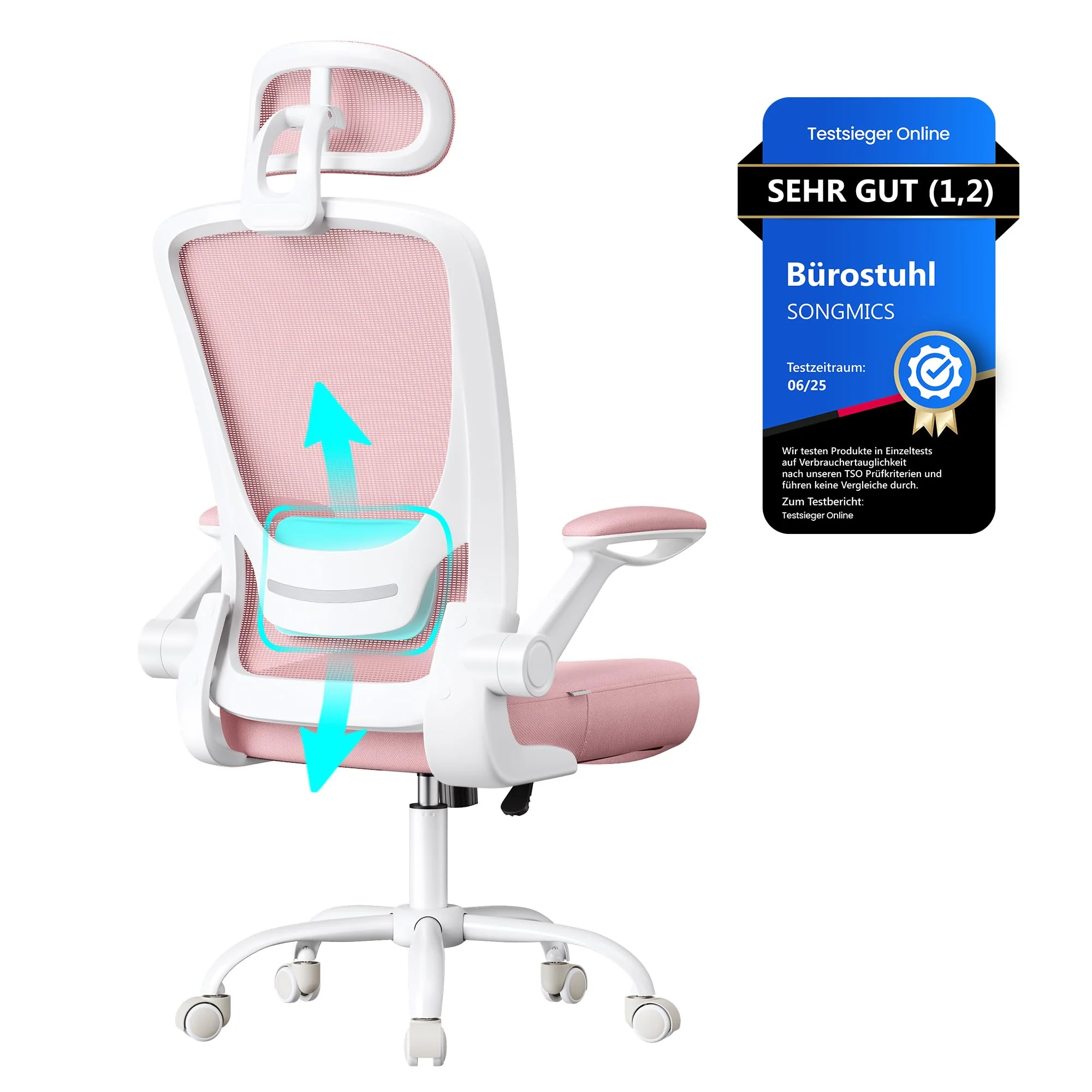 SONGMICS Ergonomischer Bürostuhl mit klappbaren Armlehnen und höhenverstellbarem Sitz